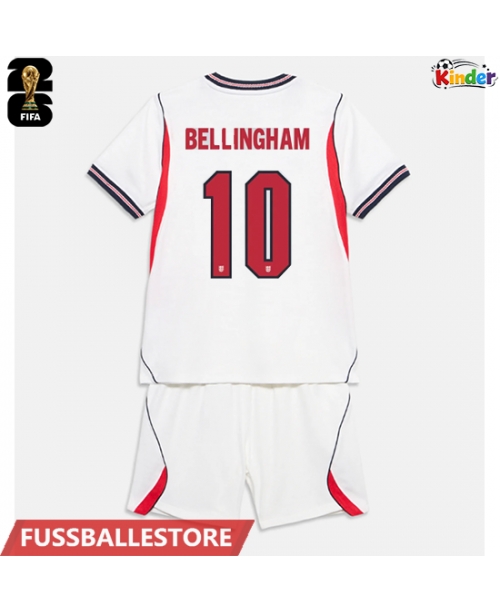 Günstige England Jude Bellingham #10 Heimtrikotsatz Kinder WM 2026 Kurzarm (+ Kurze Hosen)